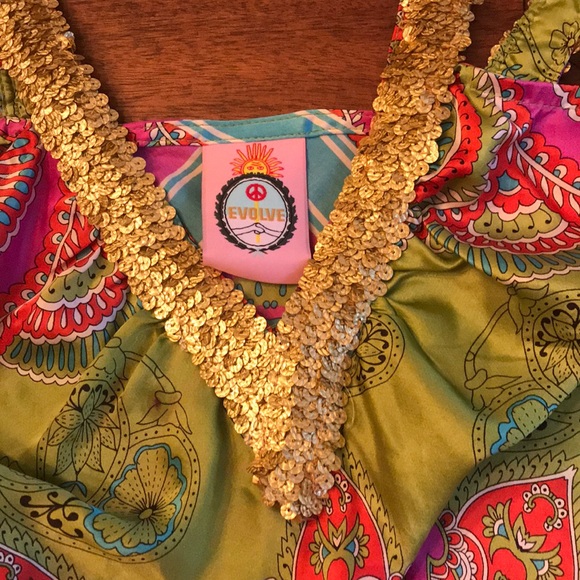 Evolve 100% silk green paisley sequined Boho tank - Picture 5 of 8
